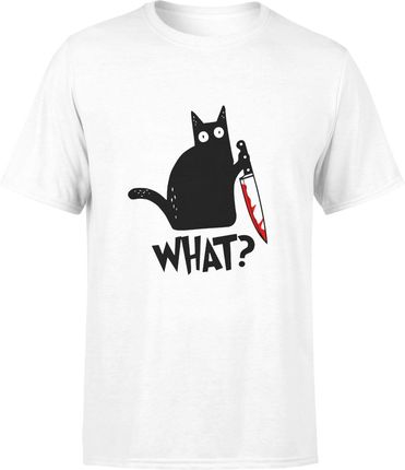Kot śmieszna Męska koszulka z kotem nadrukiem (M, Biały)