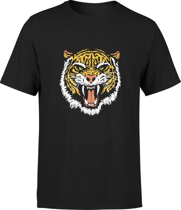 Tygrys Męska koszulka z tygrysem nadrukiem (S, Czarny)