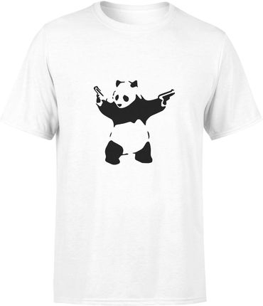 Panda Banksy śmieszna Męska koszulka z nadrukiem (S, Biały)