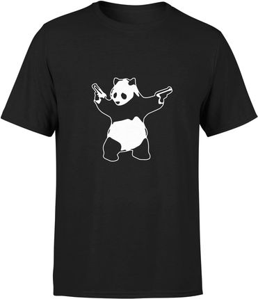 Panda Banksy śmieszna Męska koszulka z nadrukiem (M, Czarny)