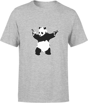 Panda Banksy śmieszna Męska koszulka z nadrukiem (L, Szary)