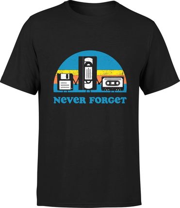 Never forget retro dyskietka vhs kaseta Męska koszulka vintage z nadrukiem (XL, Czarny)