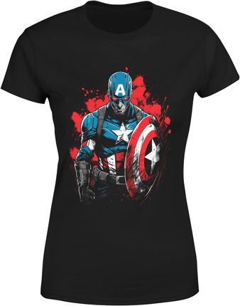 Kapitan Ameryka Marvel Damska koszulka (S, Czarny)