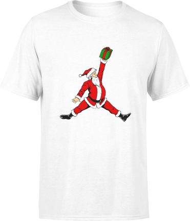Święty Mikołaj Koszykarz  Męska koszulka świąteczna z mikołajem (M, Biały)