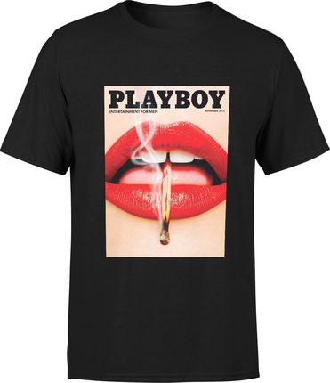 Playboy magazyn Męska koszulka z nadrukiem usta (M, Czarny)
