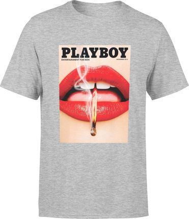 Playboy magazyn Męska koszulka z nadrukiem usta (M, Szary)