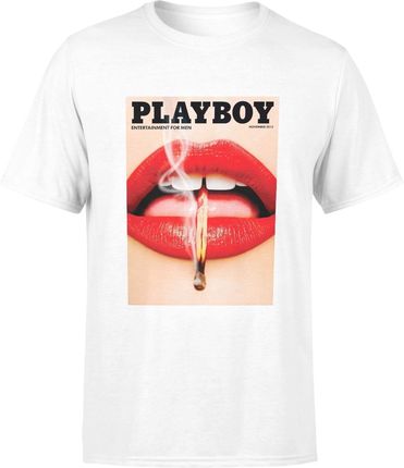 Playboy magazyn Męska koszulka z nadrukiem usta (3XL, Biały)