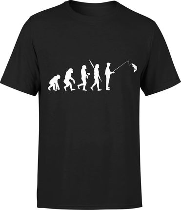 Wędkarz Ewolucja Męska koszulka wędkarska prezent dla wędkarza rybaka (S, Czarny)