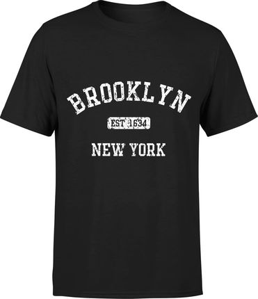 Brooklyn Męska koszulka new york z nadrukiem prezent dla faceta (S, Czarny)