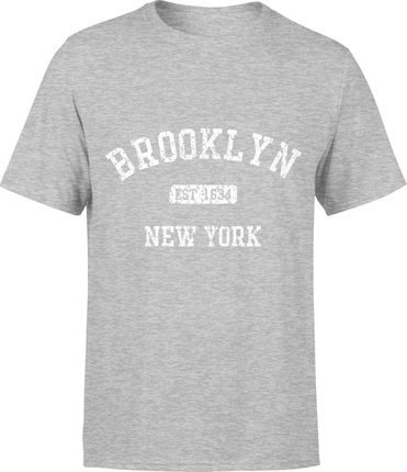 Brooklyn Męska koszulka new york z nadrukiem prezent dla faceta (S, Szary)