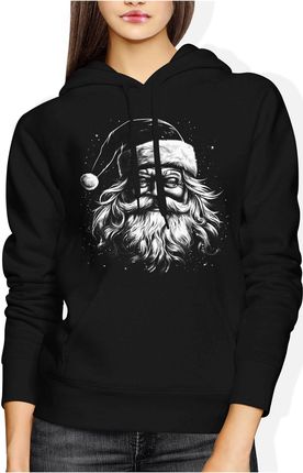 Święty Mikołaj Świąteczna z brodą Damska bluza z kapturem (S, Czarny)