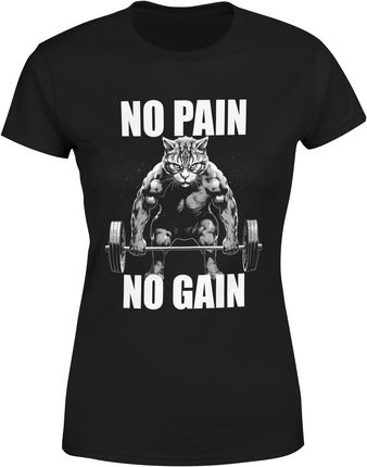 Na siłownie No Pain No Gain Damska koszulka (L, Czarny)