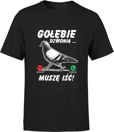 Gołębie dzwonią Męska koszulka śmieszny prezent dla gołębiarza gołąb (3XL, Czarny)