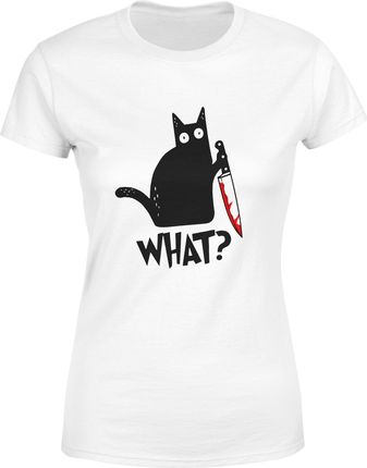 Kot Damska koszulka z kotem (S, Biały)