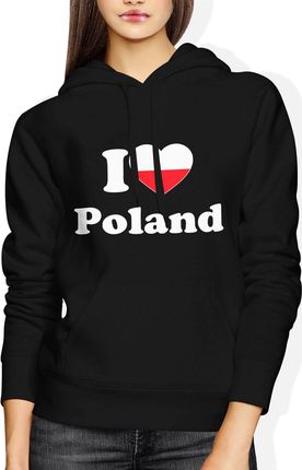 I Love Poland Damska bluza z kapturem (XXL, Czarny)