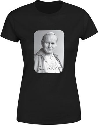 Jan Pawel II 2 Papież Religijna Chrześcijańska Damska koszulka (S, Czarny)