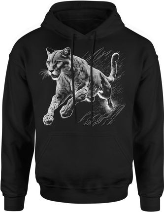 Dziki Kot z Kotem Pumą Męska bluza z kapturem (XL, Czarny)