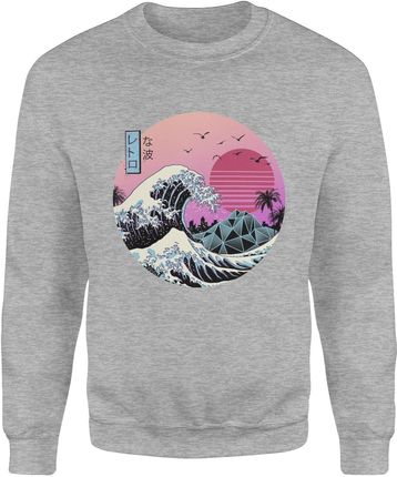 Wielka Fala W Kanagawie Vintage Hokusai Japońska Męska bluza (M, Szary)