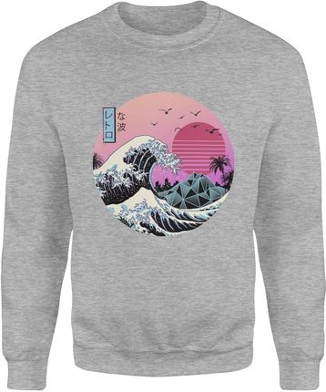 Wielka Fala W Kanagawie Vintage Hokusai Japońska Męska bluza (L, Szary)