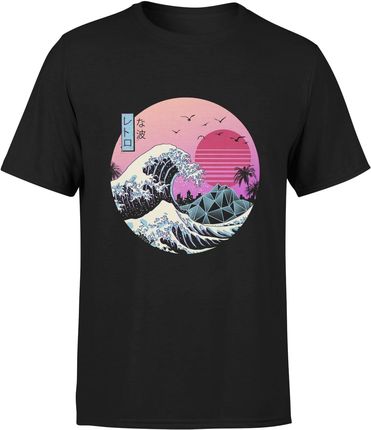 Wielka Fala W Kanagawie Vintage Hokusai Japońska Męska koszulka y2k (S, Czarny)