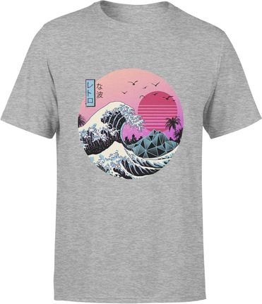 Wielka Fala W Kanagawie Vintage Hokusai Japońska Męska koszulka y2k (S, Szary)