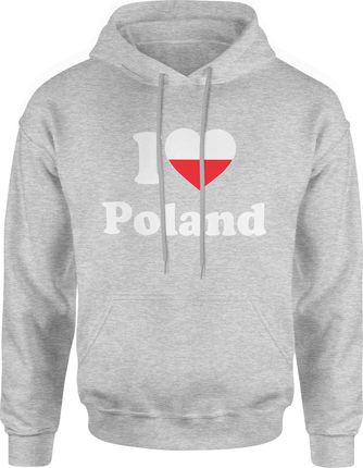 I Love Poland Męska bluza z kapturem (S, Szary)