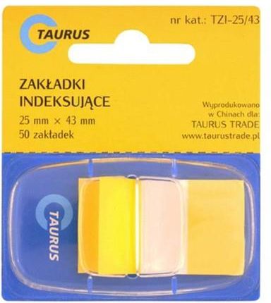 Taurus Zakładki Indeksujące 25X43Mm Pp 1X50szt. Z Podajnikiem Żółte 50Szt. /Tzi-25/43-/