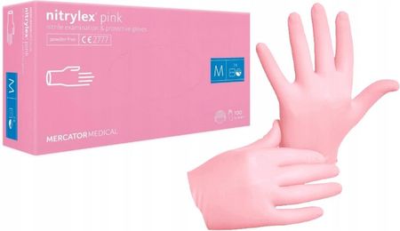 Nitrylex Rękawiczki Nitrylowe Pink Rozm. M 100szt. Różowe Bezpudrowe
