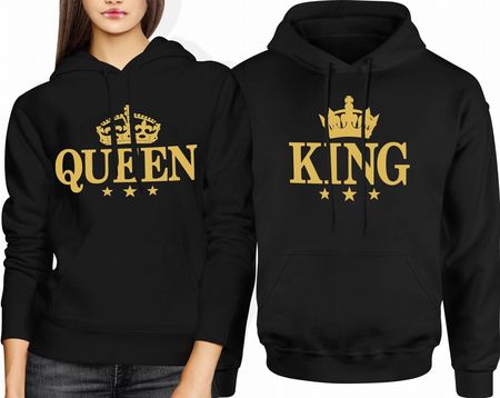 King/queen bluzy dla par prezenty na slub dla pary młodej wesele walentynki złote korony (XL, Czarny)