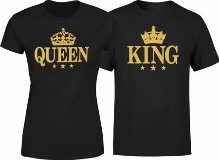 King/queen koszulki dla par prezenty na slub dla pary młodej wesele walentynki złote korony (3XL, Czarny)