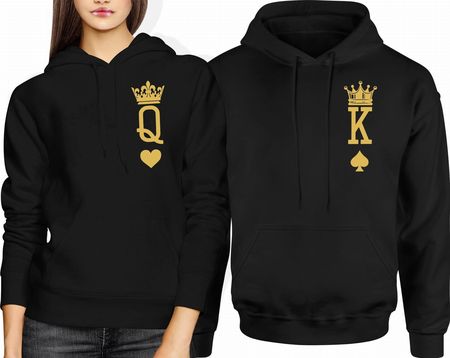 King/queen bluzy dla par prezenty na slub dla pary młodej wesele walentynki złoty nadruk (XL, Czarny)