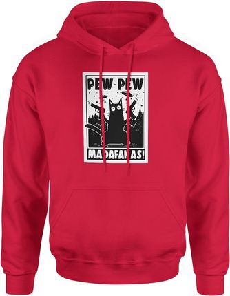 Kot Męska bluza z kotem z kapturem pew pew (XXL, Czerwony)
