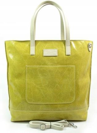 Vera Pelle Duża Torebka Shopper Bag Świecąca Włoska Skóra A4 Żółta