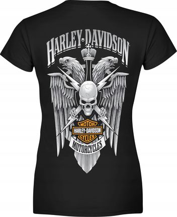Harley davidson Damska koszulka nadruk na plecach (XXL, Czarny)