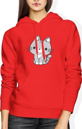 Kotek Damska bluza z kotem z kapturem prezent dla kociary (S, Czerwony)