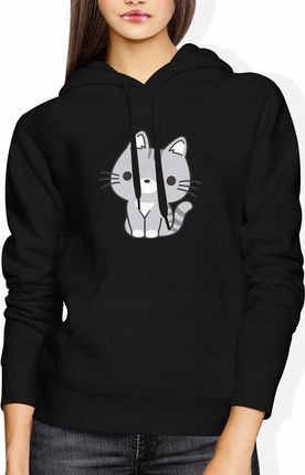 Kotek Damska bluza z kotem z kapturem prezent dla kociary (L, Czarny)