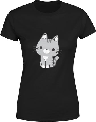 Kotek Damska koszulka z kotem prezent dla kociary (L, Czarny)