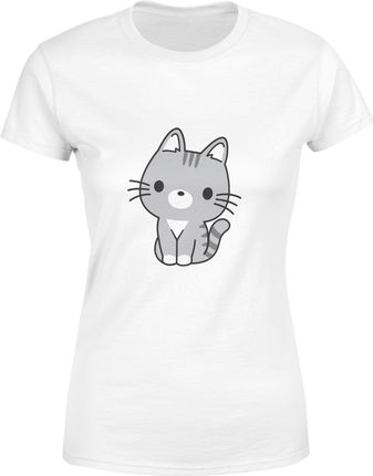 Kotek Damska koszulka z kotem prezent dla kociary (L, Biały)
