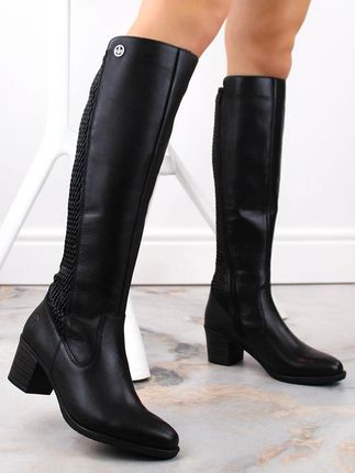 Skórzane komfortowe kozaki damskie z gumą ocieplane czarne Rieker Y2050-00