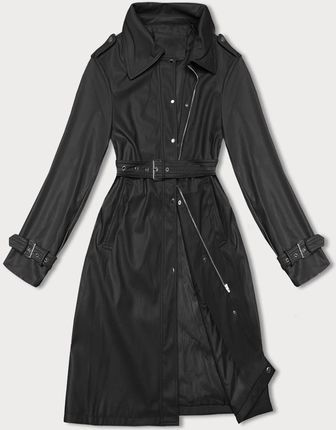 Luźny płaszcz damski ze skóry ekologicznej J Style czarny (11Z8101)