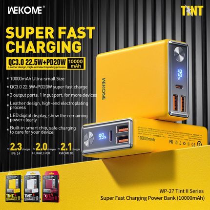 Wekome Wp 27 Tint Series Power Bank 10000 Mah Super Fast Charging Usb C Pd 20W 2X Usb A Qc3 0 22