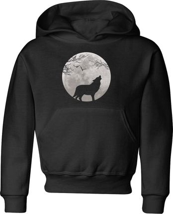 Wilk Księżyc Dziecięca bluza z wilkiem (122, Czarny)
