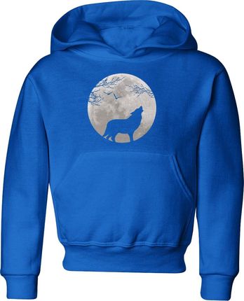 Wilk Księżyc Dziecięca bluza z wilkiem (134, Niebieski)
