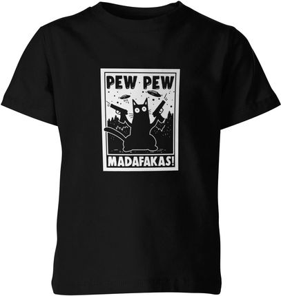 Kot Dziecięca koszulka z kotem pew pew (152, Czarny)