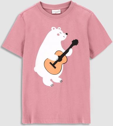 T-shirt z krótkim rękawem różowy z nadrukiem niedźwiadka