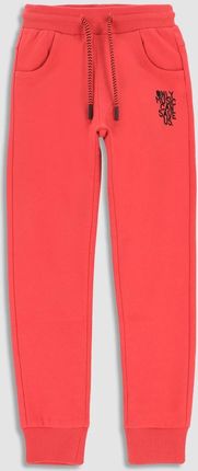 Spodnie dresowe czerwone z nadrukiem na nogawce o fasonie SLIM
