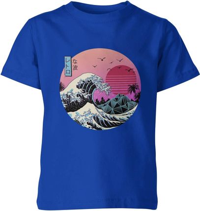 Wielka Fala W Kanagawie Vintage Hokusai Japońska Dziecięca koszulka (128, Niebieski)