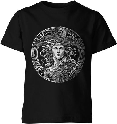 Medusa w stylu greckim modna fajna Dziecięca koszulka (128, Czarny)