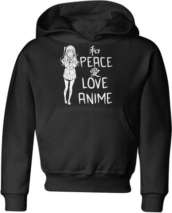 Peace love anime Dziecięca bluza (140, Czarny)
