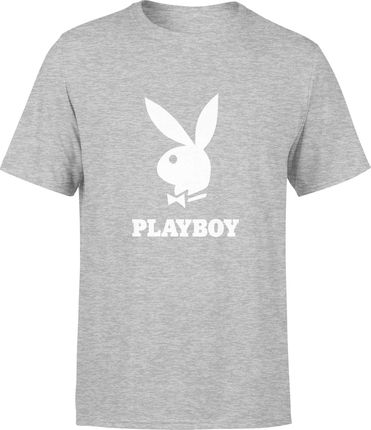 Playboy Męska koszulka z nadrukiem króliczek playboya prezent dla chłopaka (M, Szary)